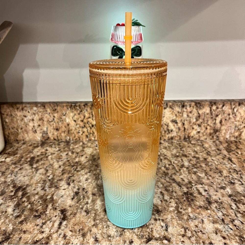 New Starbucks Korea 2023 Cold Cup Tumbler Venti Blue Orange Gradation Scales